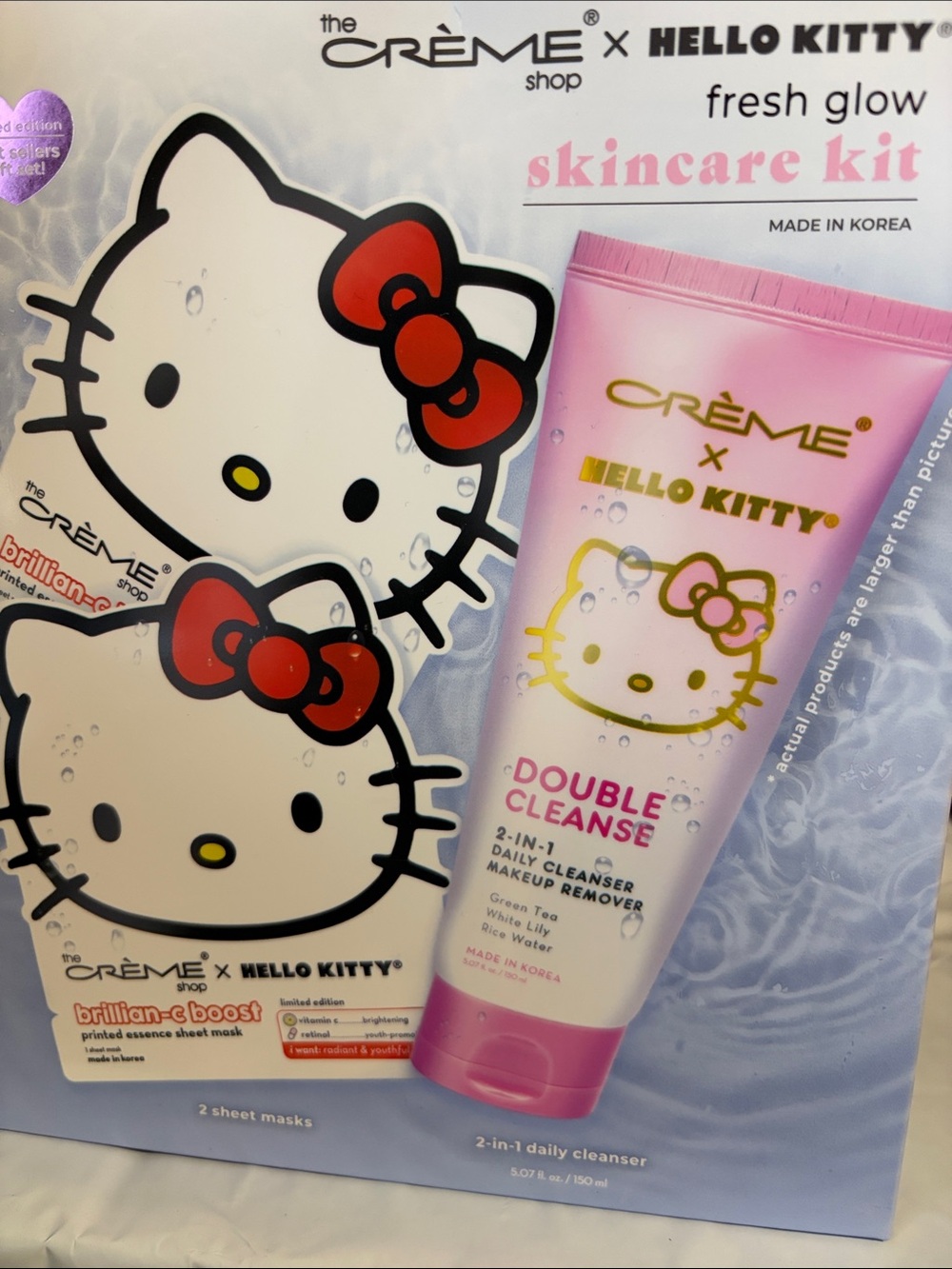 Crème x Hello Kitty Fresh Glow Double Cleanse Skincare Kit -Pink NWTsealed box